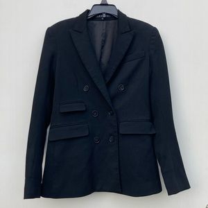 Theory Blinn Wool Double Breasted Lined Blazer Pockets Back Vent Black Size 00